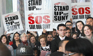 NYSUT Photo by STEVE JACOBS , 3/9/10, Albany,NY-- ACTION DAY -- SUNY and CUNY students along with legislatures gather to urge the Governor to not make education cuts and changes as they gather at a downtown Albany restaurant, Tuesday, March 9,2010.